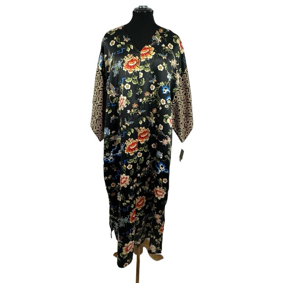 NWT Natori Black Floral Zip Caftan, Size M - Picture 3 of 13